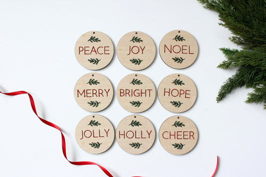 Embroidery Holiday Word Ornaments