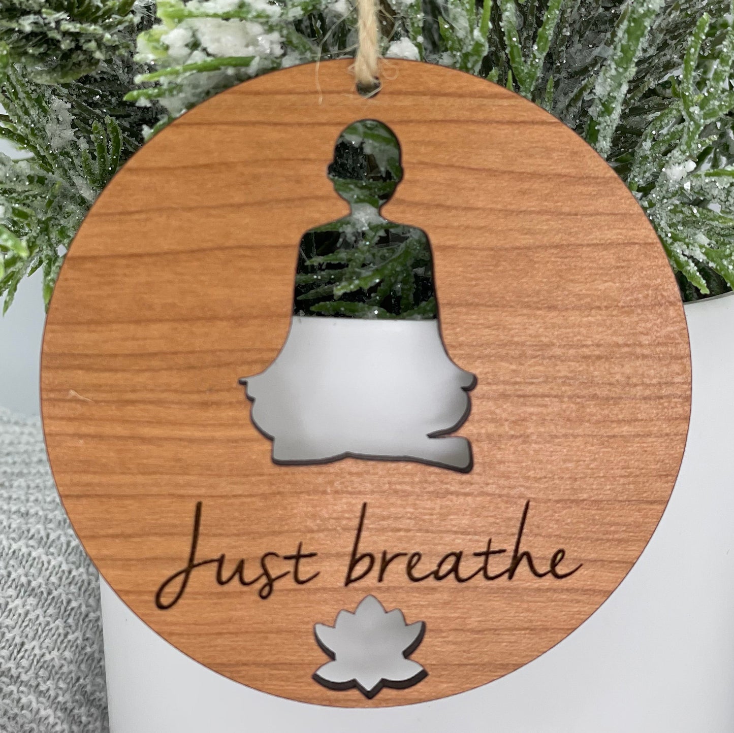 Just Breathe Yoga Ornament - Lotus Pose - Gift for Yoga Partner - Gift for Yoga Teacher