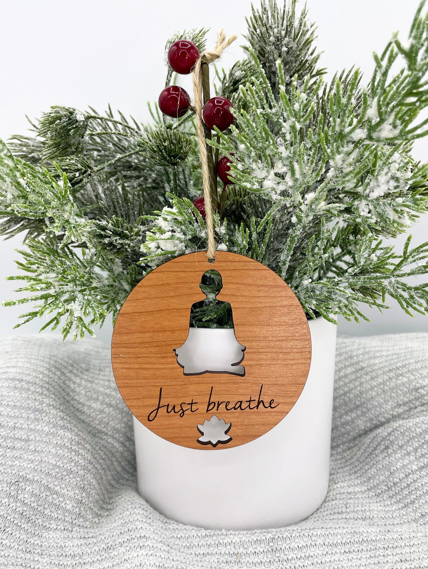 Just Breathe Yoga Ornament - Lotus Pose - Gift for Yoga Partner - Gift for Yoga Teacher