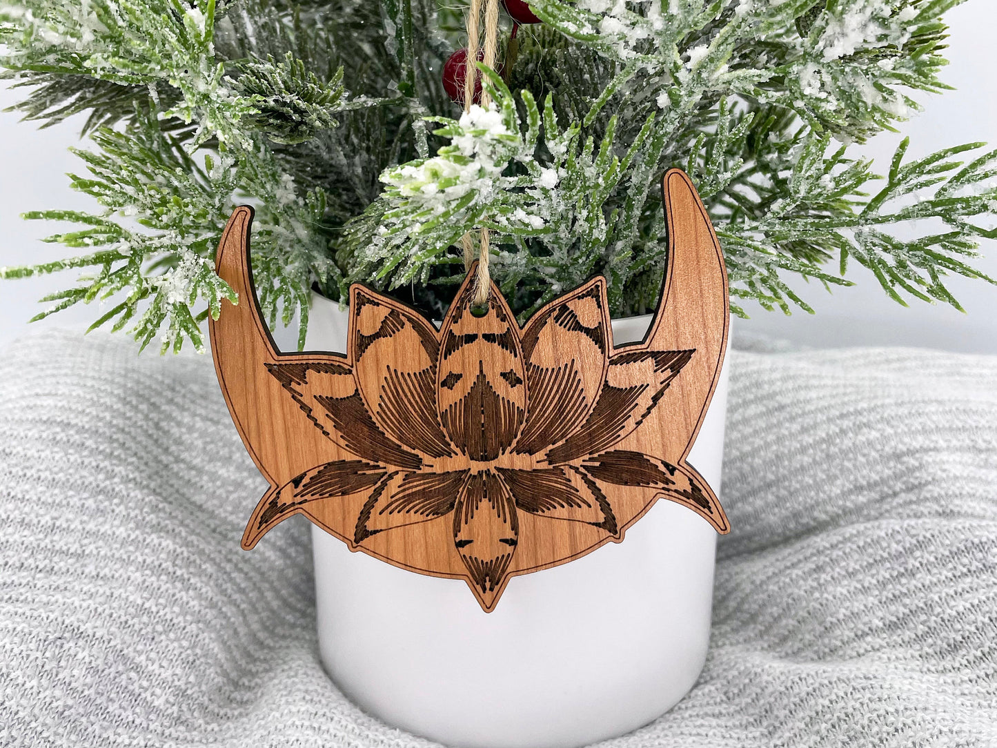 Lotus Flower and Moon Ornament - Yoga Lotus Moon Ornament - Boho Ornament - New Beginning Ornament -