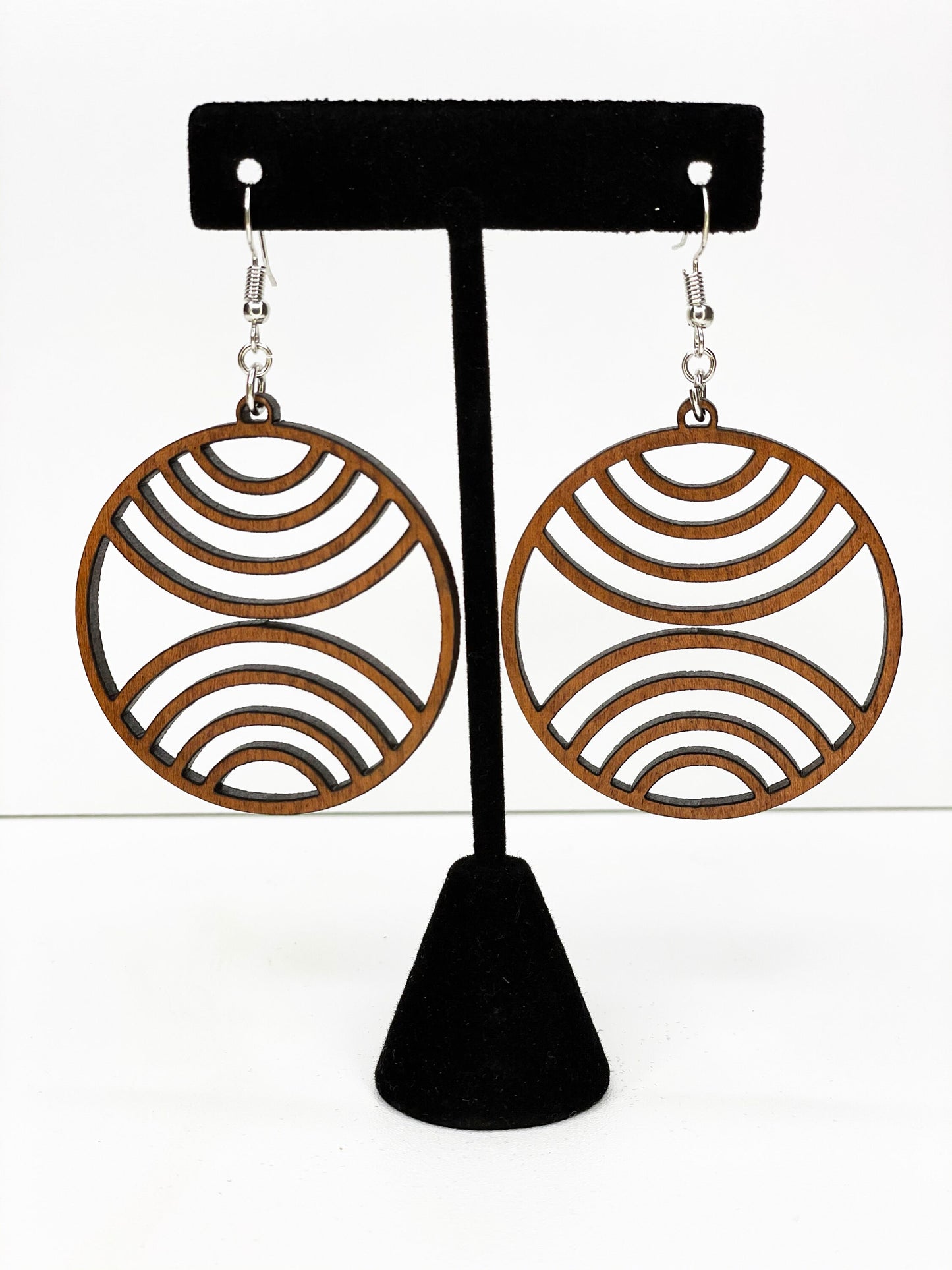 Laser Cut Drop Earrings with Geometric Circle Design