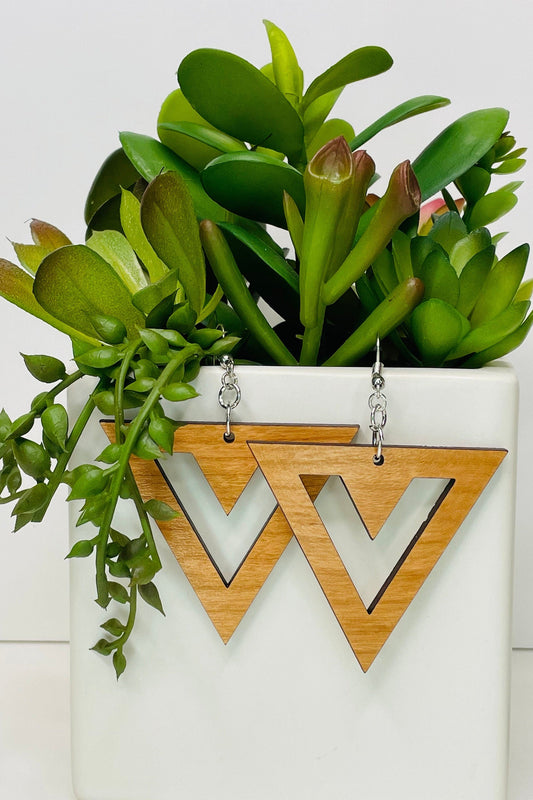 Wooden Earrings, Laser Cut Earrings, Triangle Earrings, Thinking of You Gift, Gift for Women,