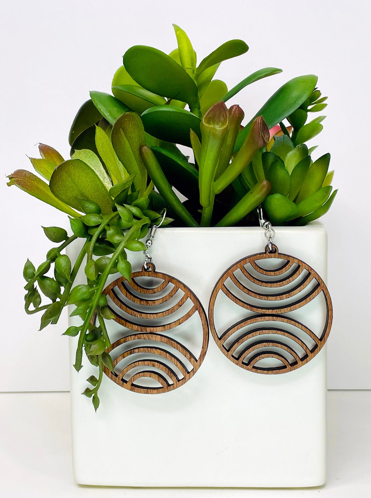 Laser Cut Drop Earrings with Geometric Circle Design