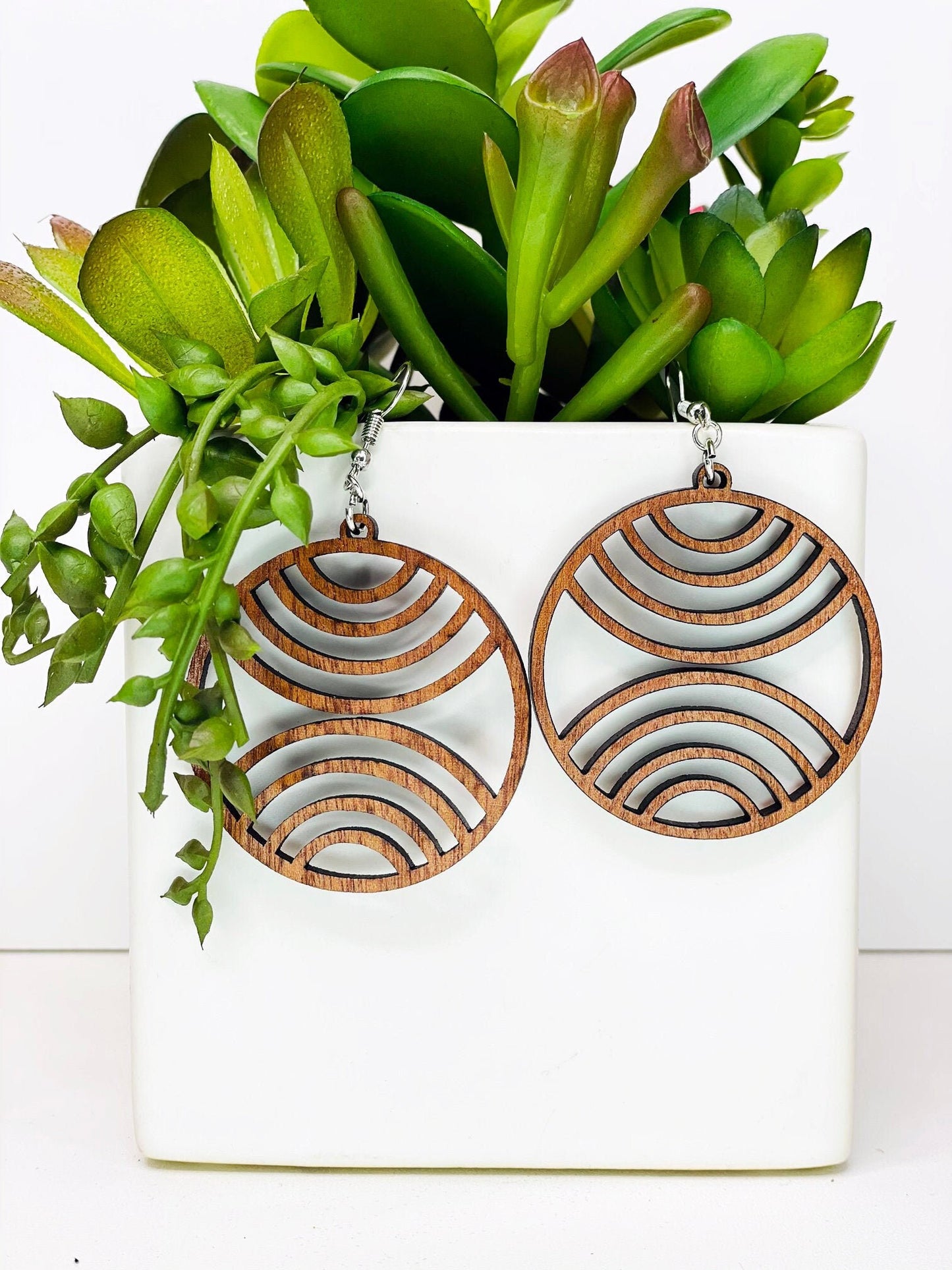 Laser Cut Drop Earrings with Geometric Circle Design