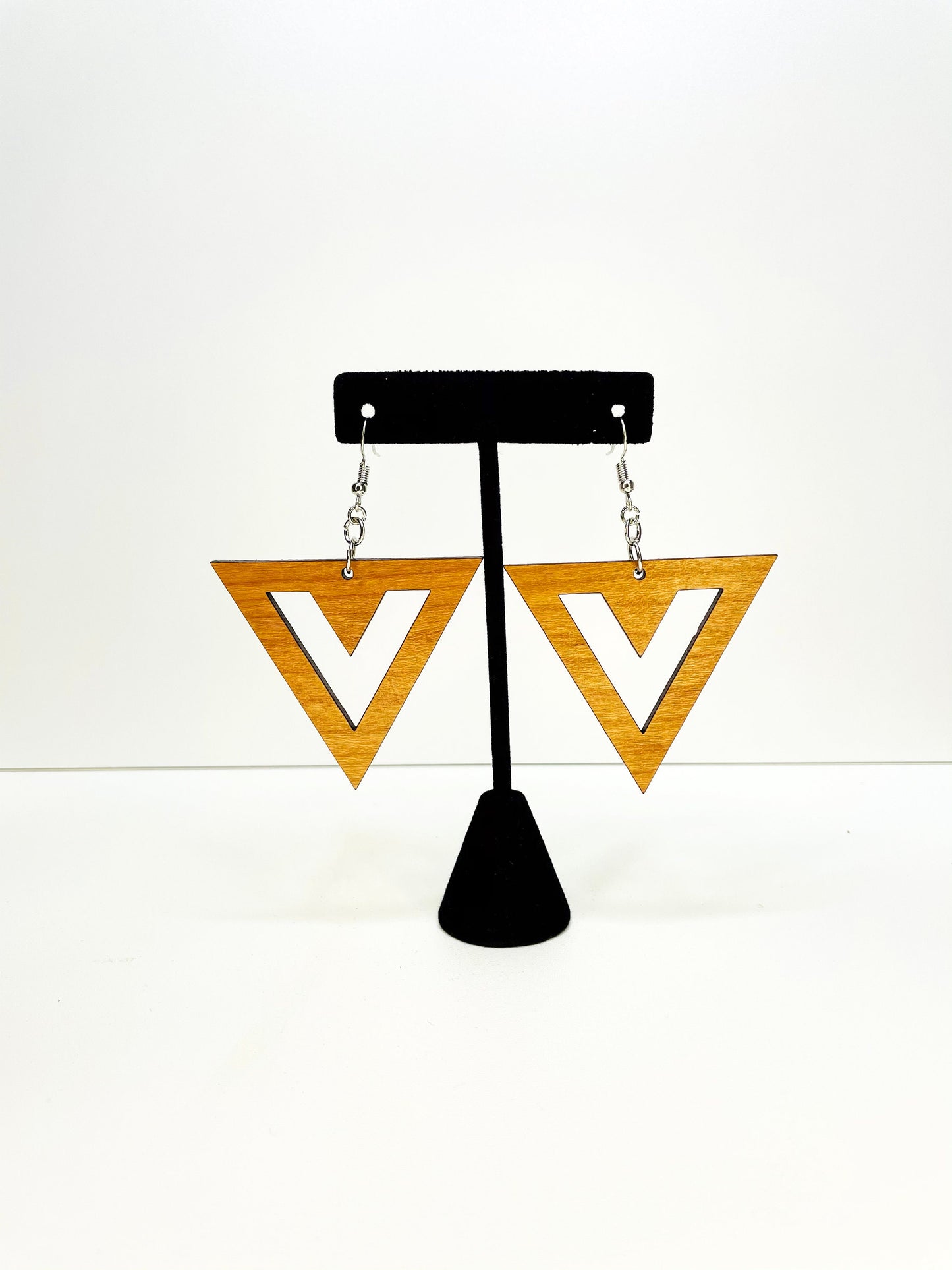 Wooden Earrings, Laser Cut Earrings, Triangle Earrings, Thinking of You Gift, Gift for Women,