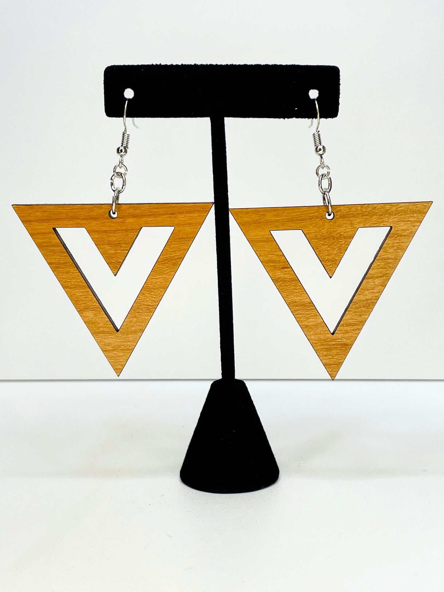 Wooden Earrings, Laser Cut Earrings, Triangle Earrings, Thinking of You Gift, Gift for Women,