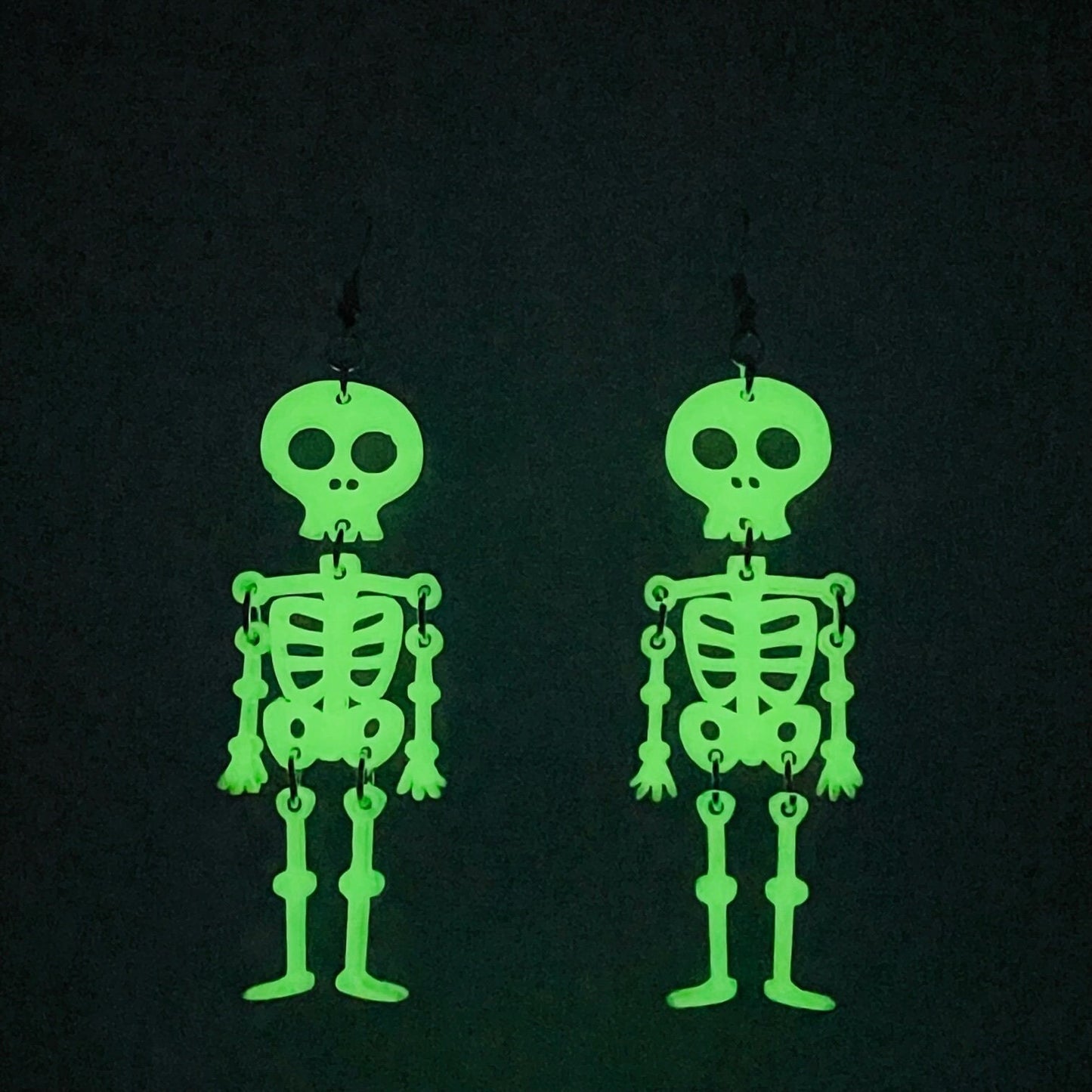 Glow in the Dark Articulated Skeleton Earrings, Halloween Jewelry, Gift for Daughter