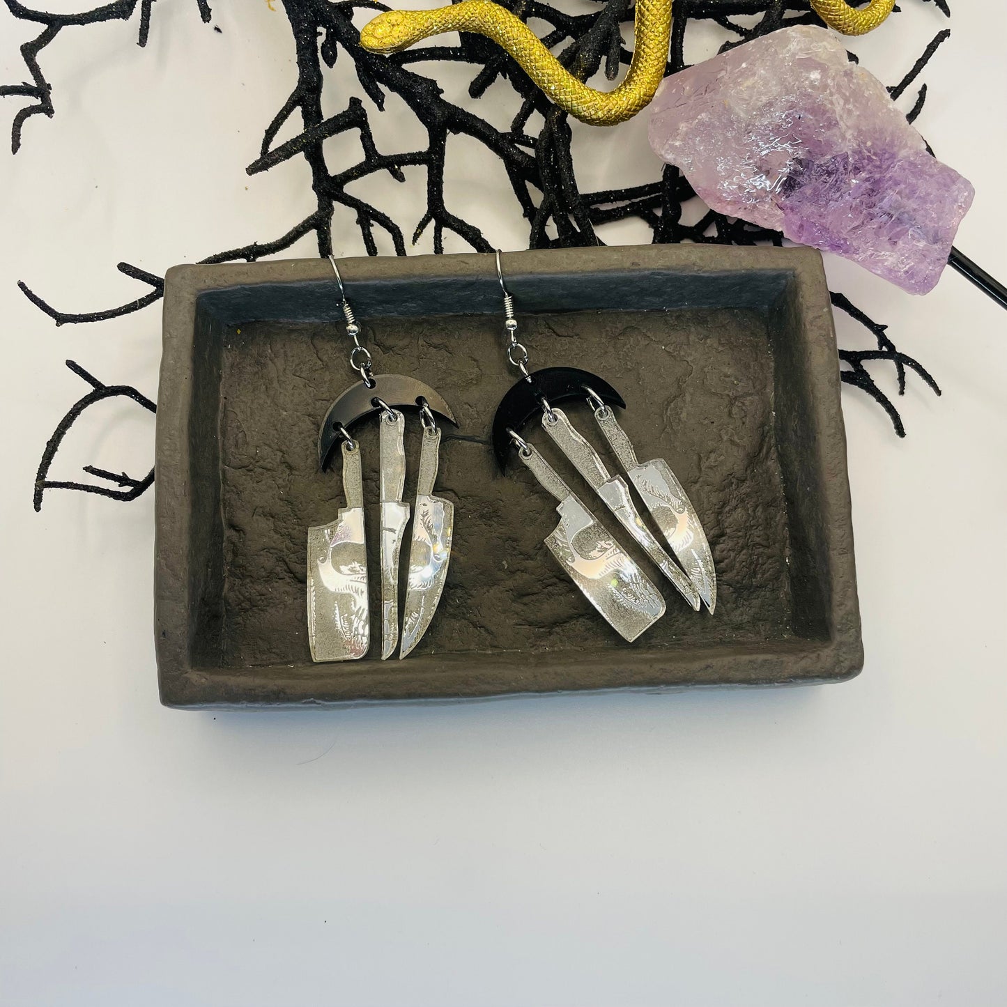 Skeleton Knives Dangle Earrings, Scary Halloween, Gift for Scary Movie Lover