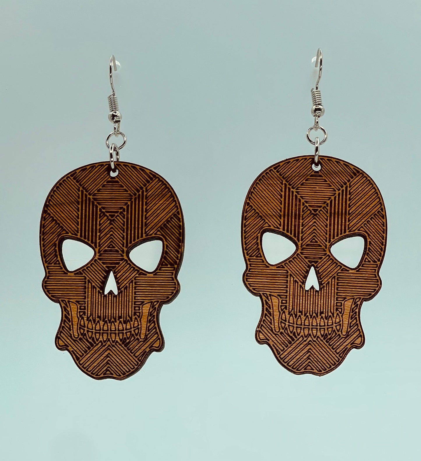 Geometric Wood Skeleton Dangle Earrings, Wood Halloween Earrings, Gift for Daughter