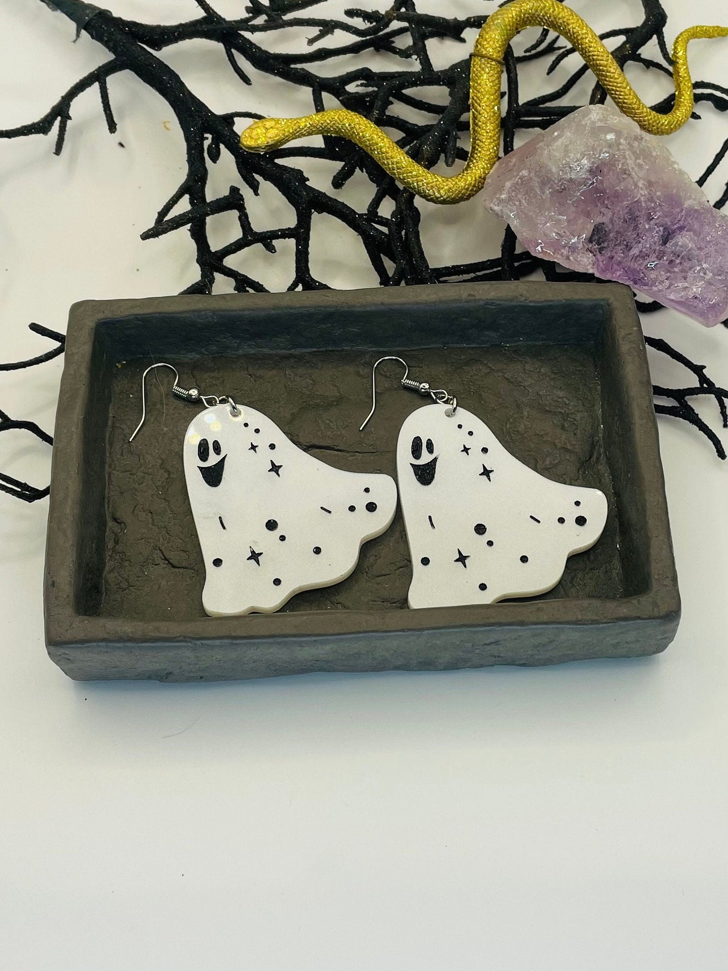 Pearly Ghost Earrings, Halloween Dangle earrings, Gift for Mom