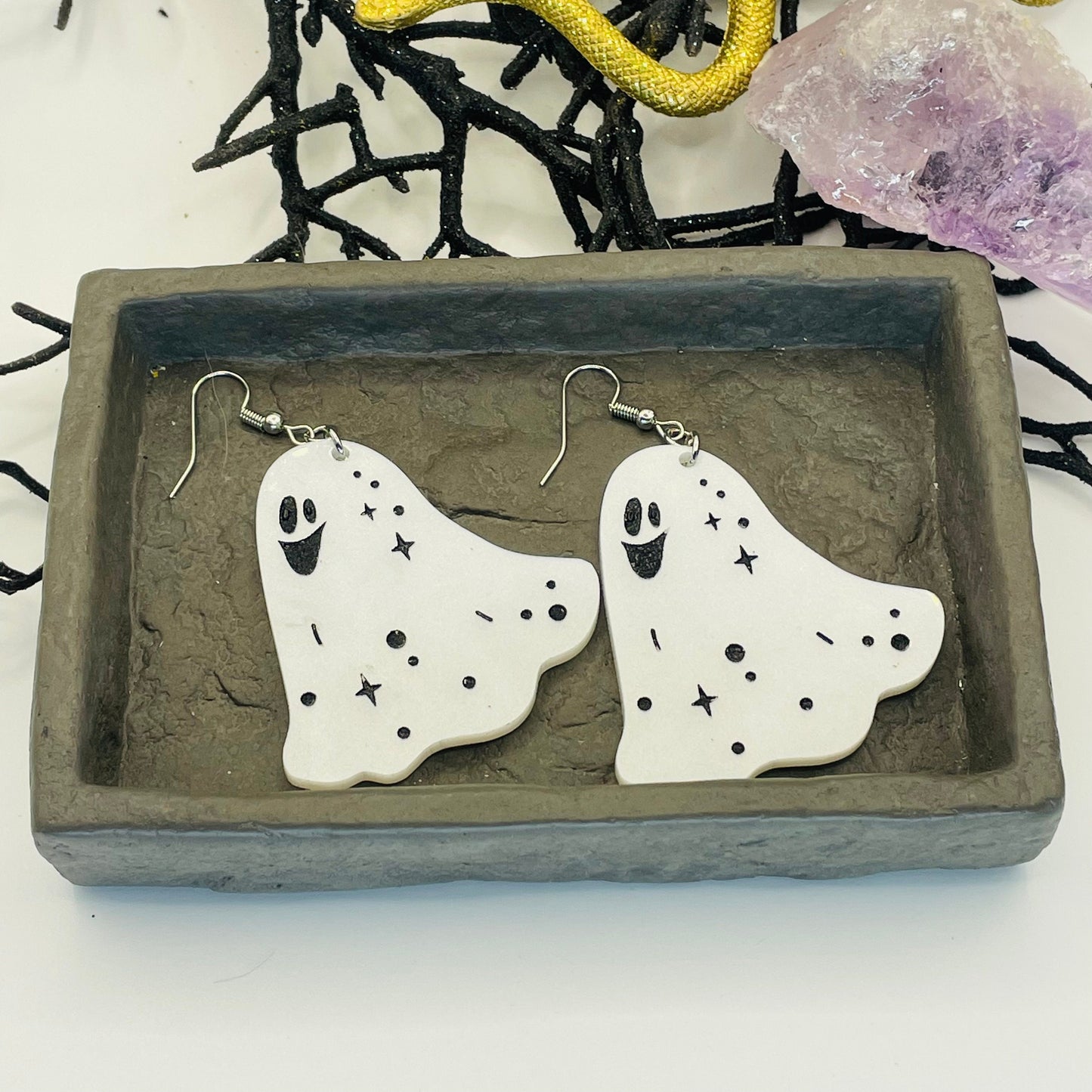 Pearly Ghost Earrings, Halloween Dangle earrings, Gift for Mom