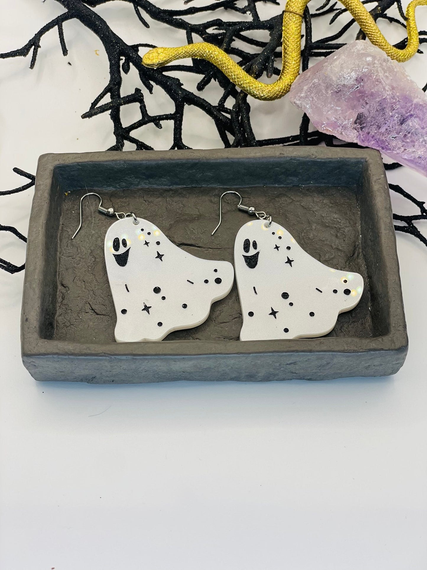 Pearly Ghost Earrings, Halloween Dangle earrings, Gift for Mom