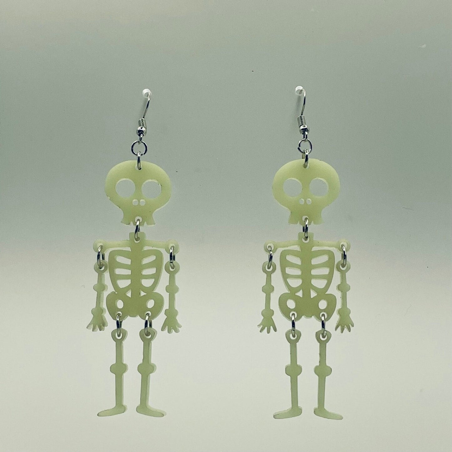 Glow in the Dark Articulated Skeleton Earrings, Halloween Jewelry, Gift for Daughter