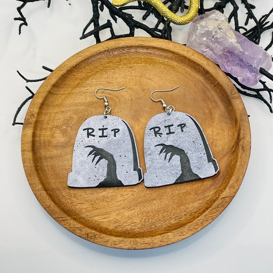 Tombstone Earrings, Halloween Zombie Earrings, Gift for Daughter