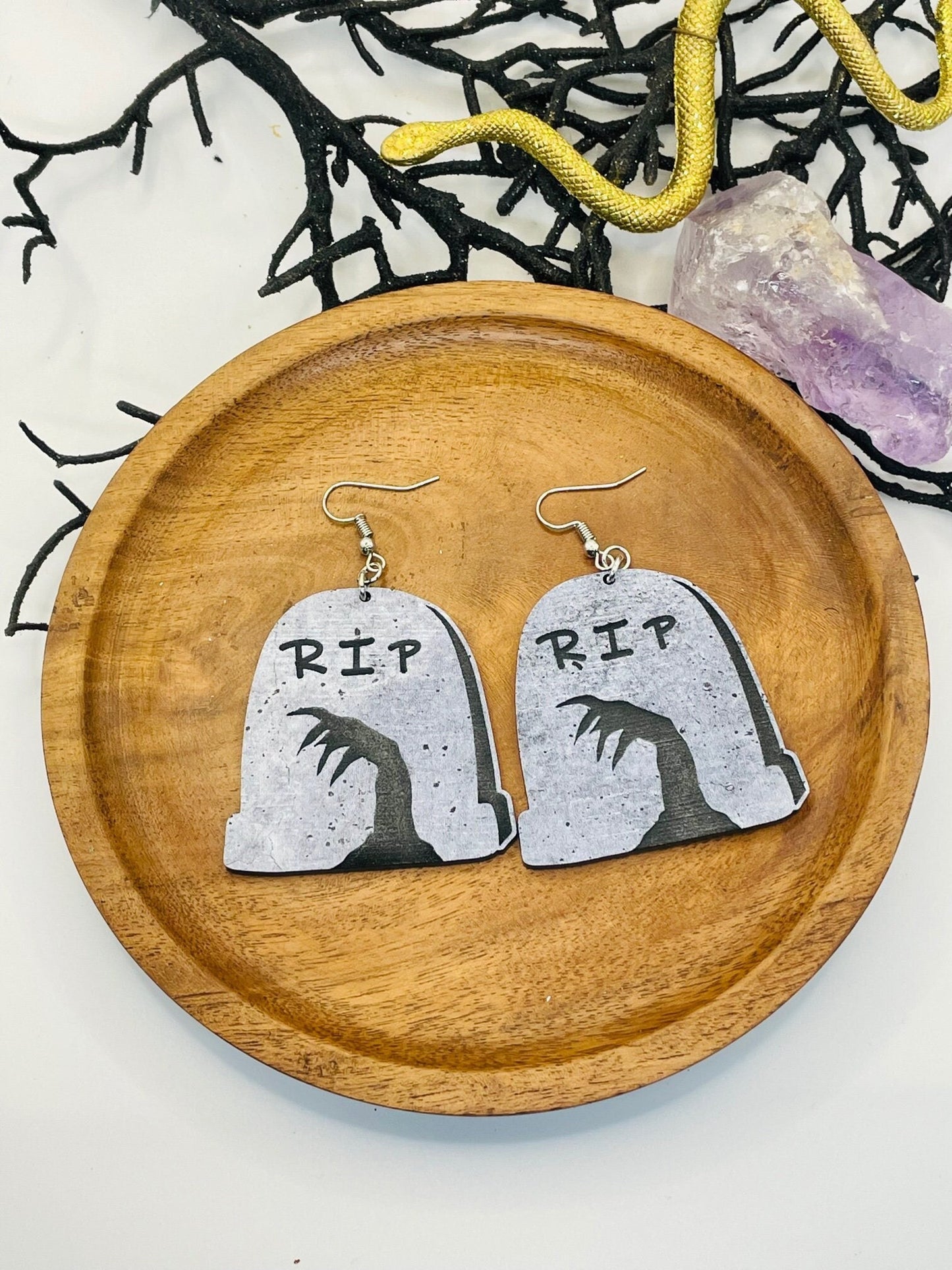 Tombstone Earrings, Halloween Zombie Earrings, Gift for Daughter