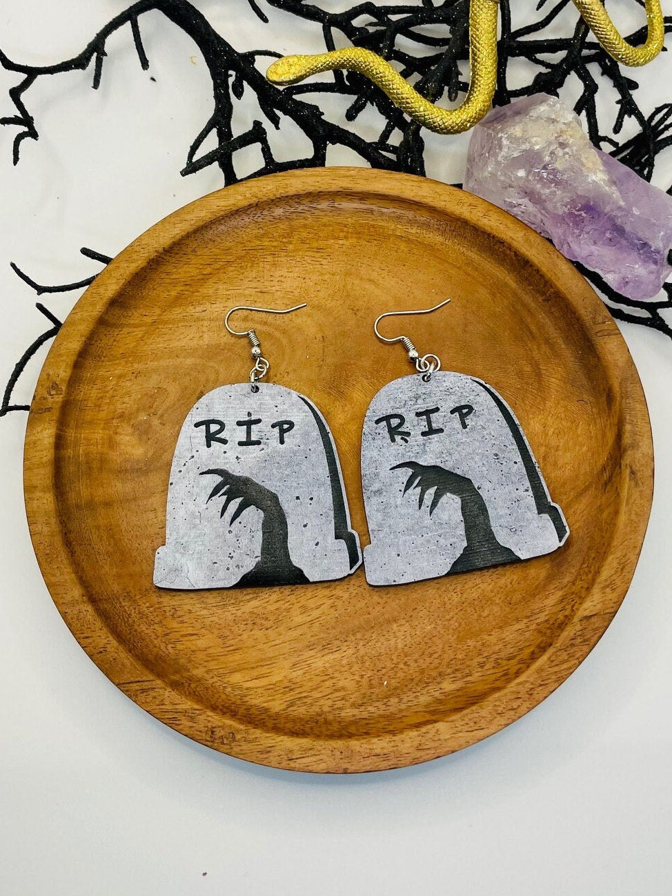 Tombstone Earrings, Halloween Zombie Earrings, Gift for Daughter