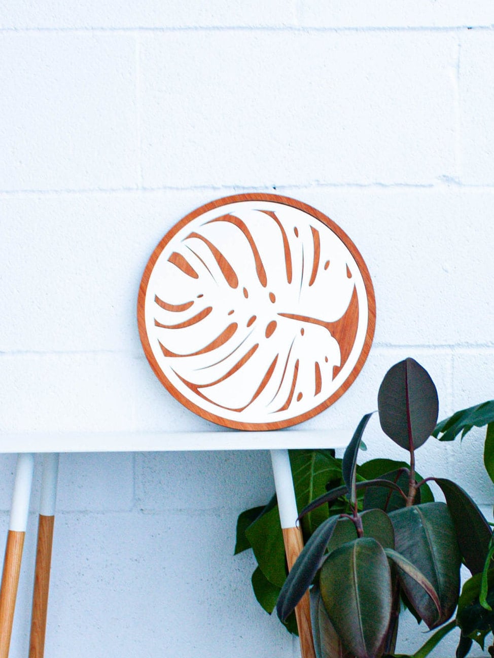 Wood Round Monstera Mirror, Decorative Plant Mirror, Gift for Daughter