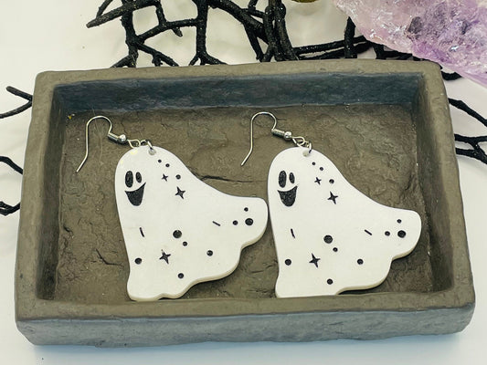 Pearly Ghost Earrings, Halloween Dangle earrings, Gift for Mom