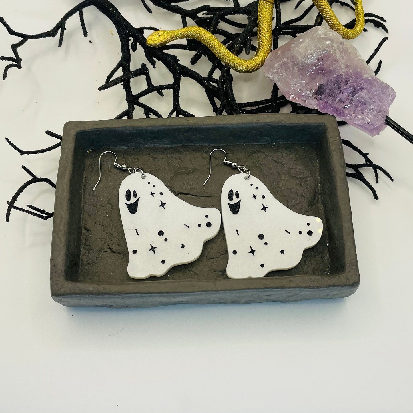 Pearly Ghost Earrings, Halloween Dangle earrings, Gift for Mom