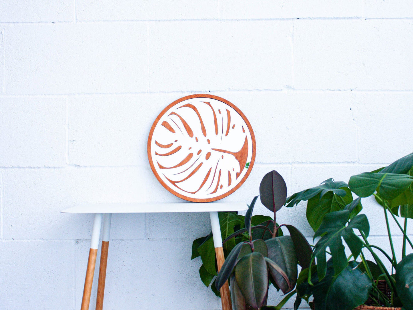 Wood Round Monstera Mirror, Decorative Plant Mirror, Gift for Daughter